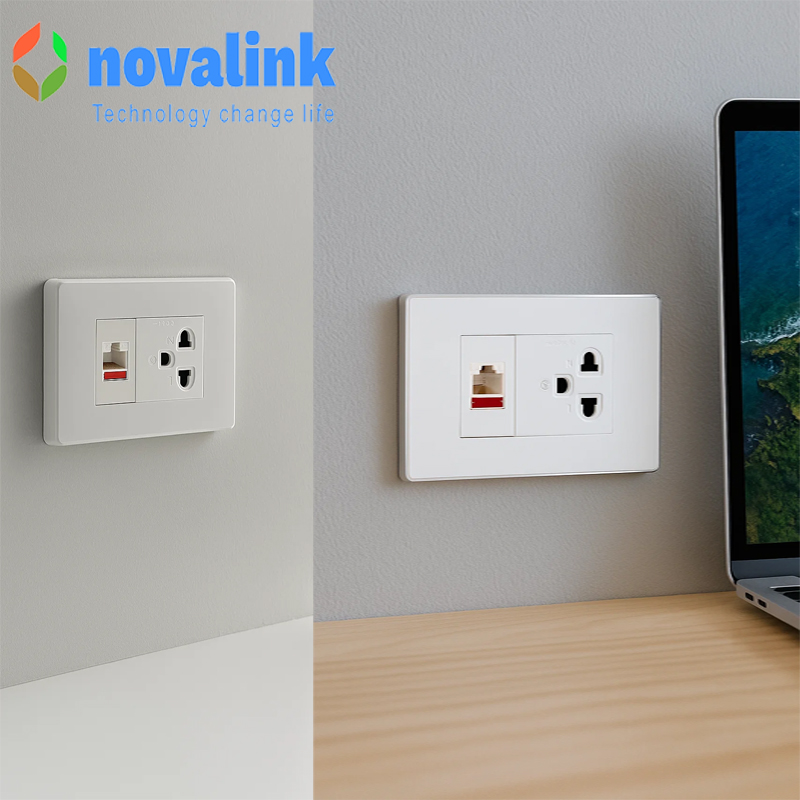 Mặt nạ âm tường Novalink  hình chữ nhật 3 cổng tích hợp nhiều model khác nhau NV-21003W